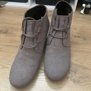 Toms Glitter Lace Up Wedge Booties